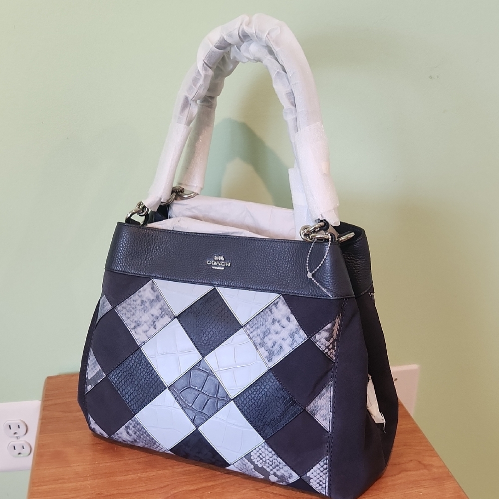 Coach Navy and Light Gray Patchwork Shoulder Bag